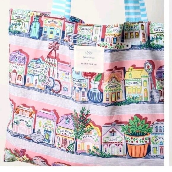2025 LENOX PRINTFRESH Spice Village Tote Shopping Bag Organic Cotton - Picture 2 of 4